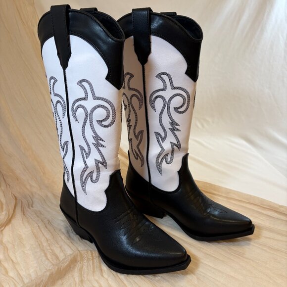 NEW Steve Madden Womens Tall Western Windie White/Black Boots Size 7.5 - Picture 3 of 13